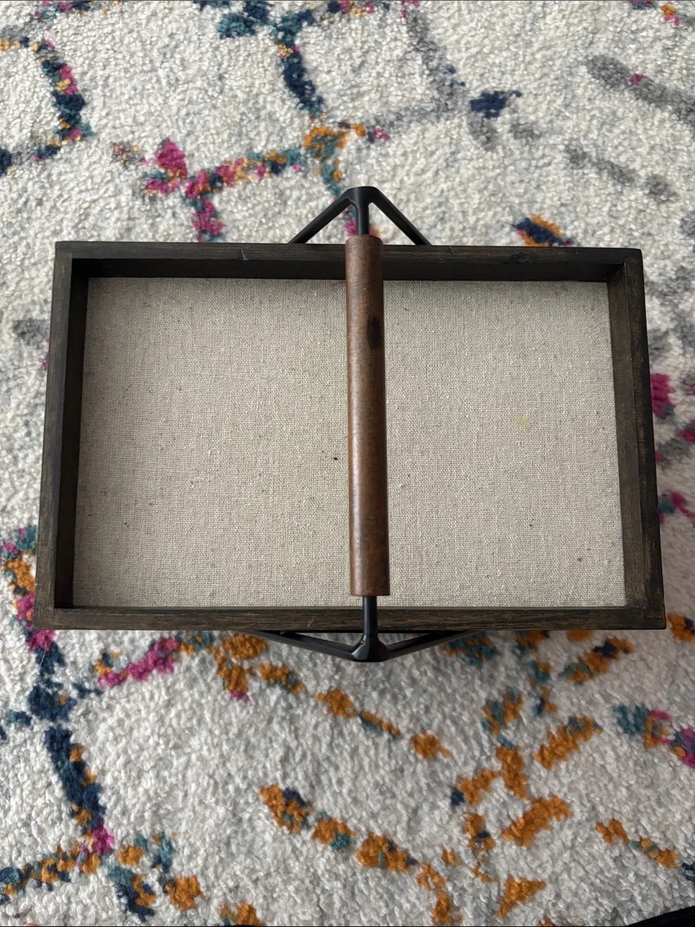 Modern Black Metal Triangle Magazine Rack with Brown Wood Shelves